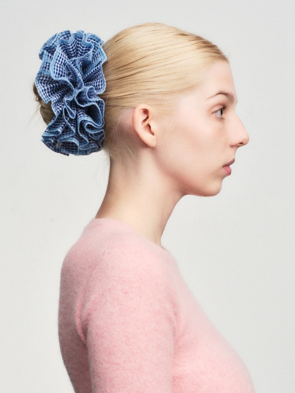 Good Squish Blue Ruffled Fabric Scrunchie - Women's Hair Accessory